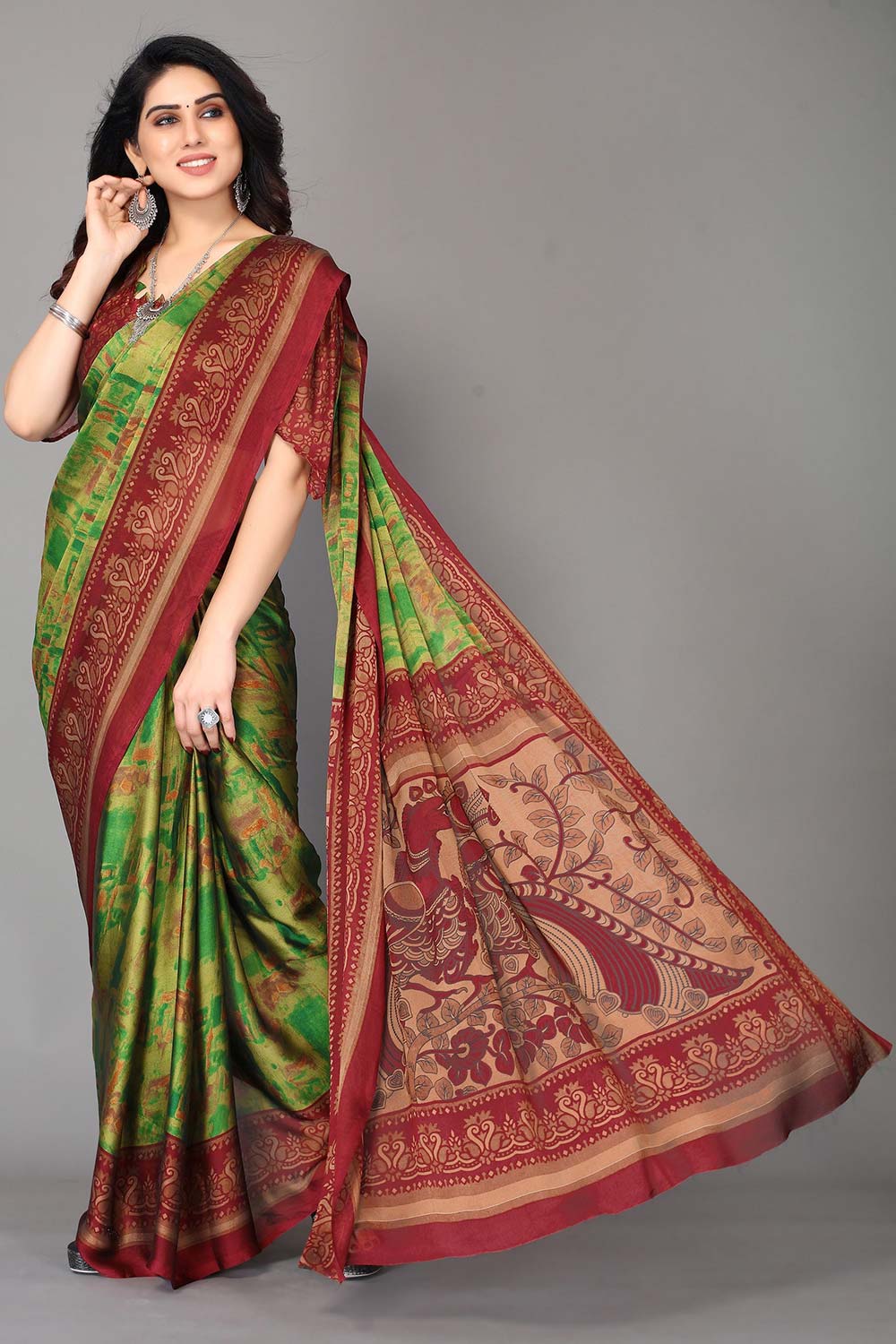 Green Chiffon printed Saree