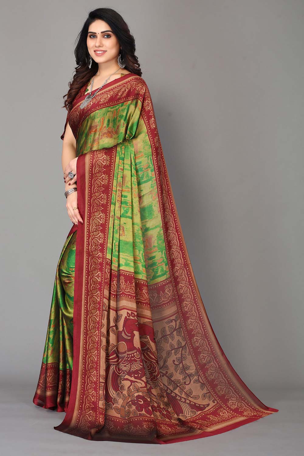 Green Chiffon printed Saree