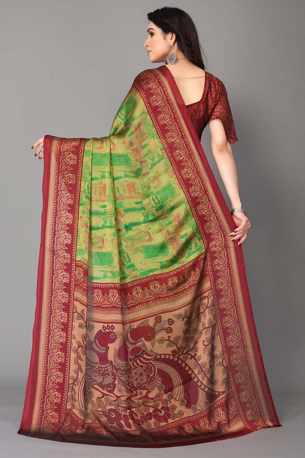 Green Chiffon printed Saree