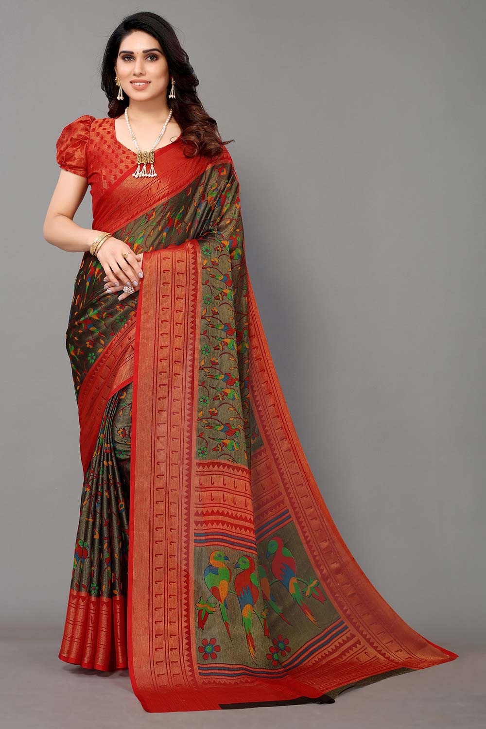 Black Chiffon printed Saree