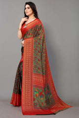 Black Chiffon printed Saree