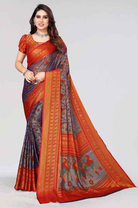 Red Chiffon printed Saree