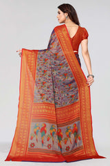 Red Chiffon printed Saree