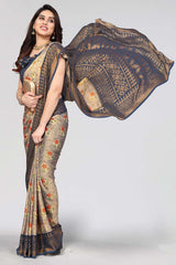 Grey Chiffon printed Saree