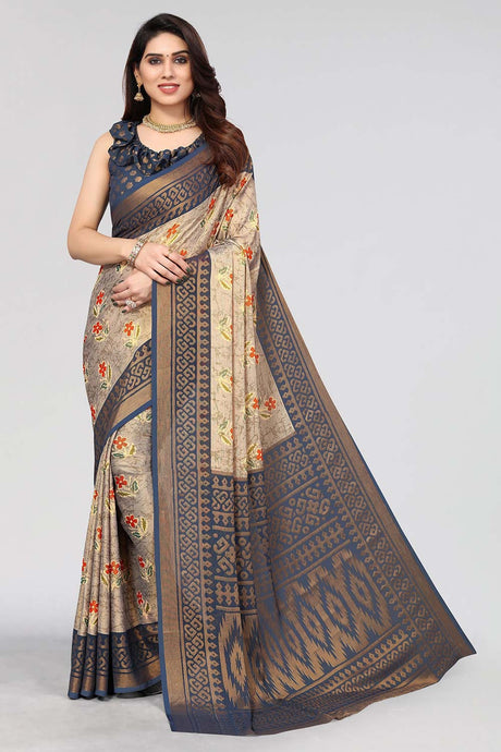 Grey Chiffon printed Saree