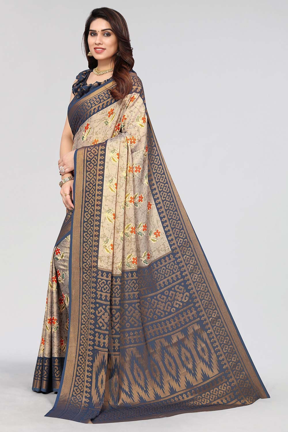 Grey Chiffon printed Saree