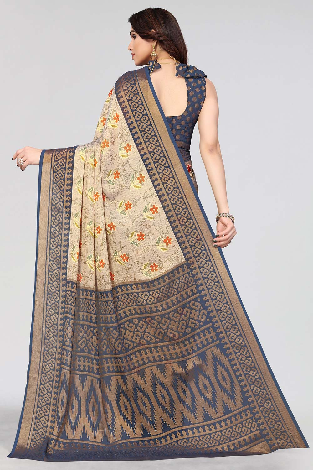 Grey Chiffon printed Saree