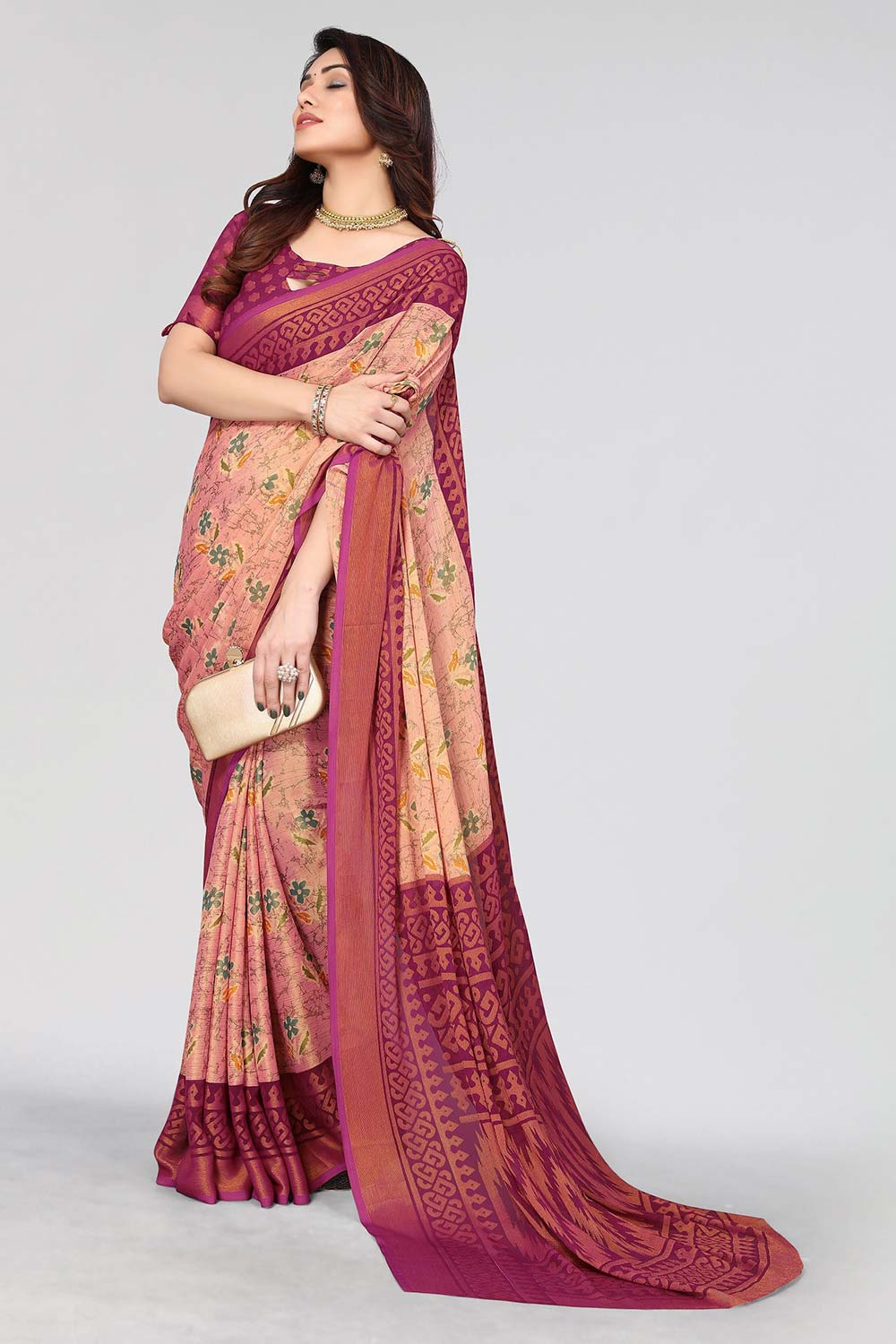 Purple Chiffon printed Saree