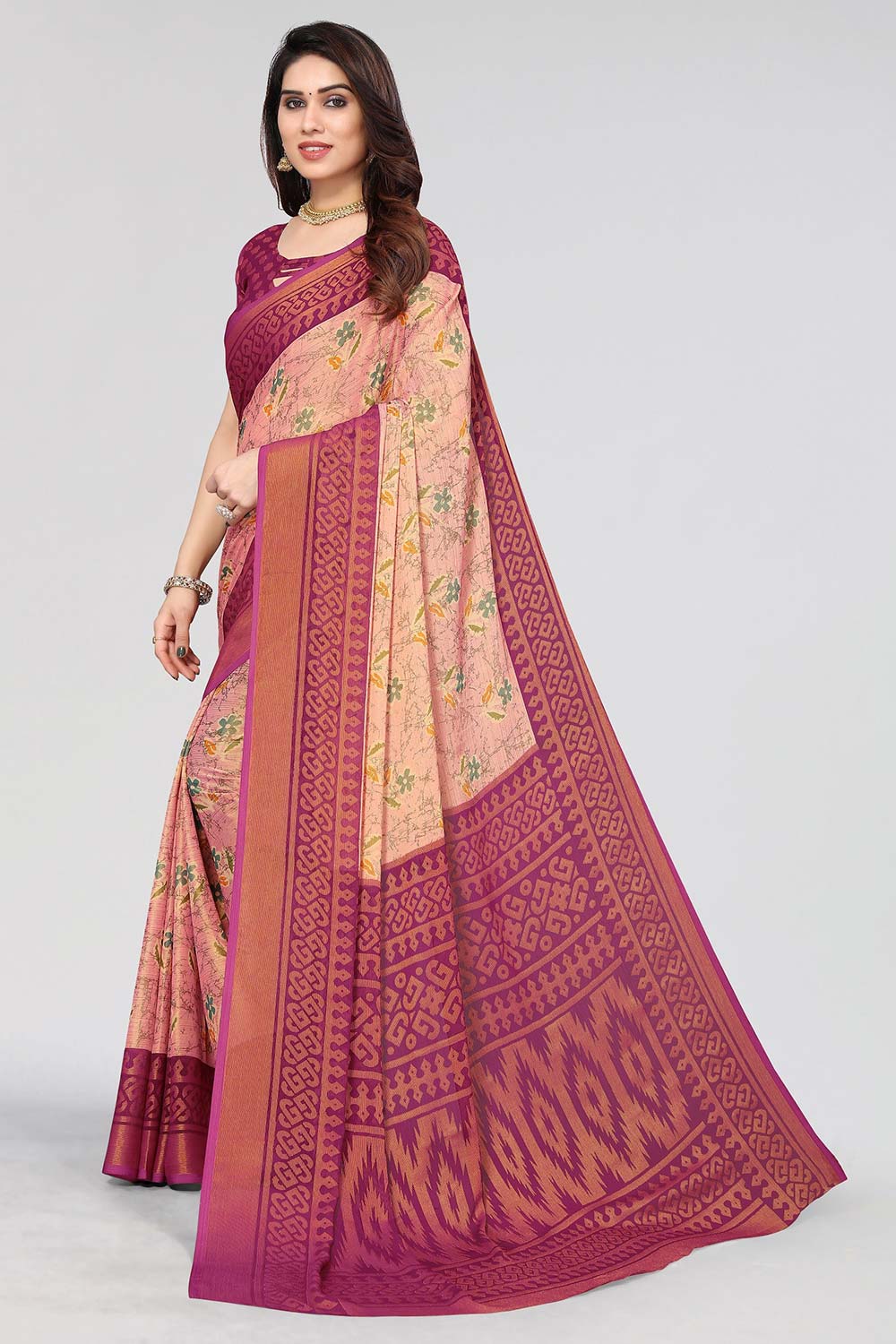 Purple Chiffon printed Saree