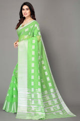 Green Silk Blend Woven Saree