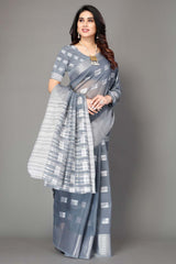 Grey Silk Blend Woven Saree