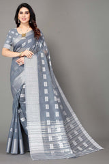 Grey Silk Blend Woven Saree