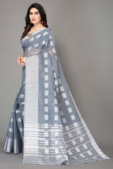 Grey Silk Blend Woven Saree