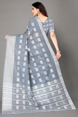 Grey Silk Blend Woven Saree