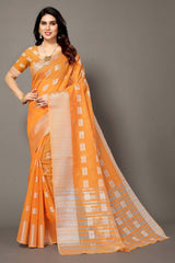 Orange Silk Blend Woven Saree