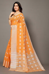 Orange Silk Blend Woven Saree