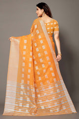 Orange Silk Blend Woven Saree