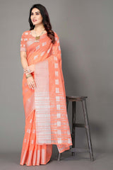 Pink Silk Blend Woven Saree