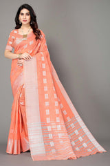 Pink Silk Blend Woven Saree