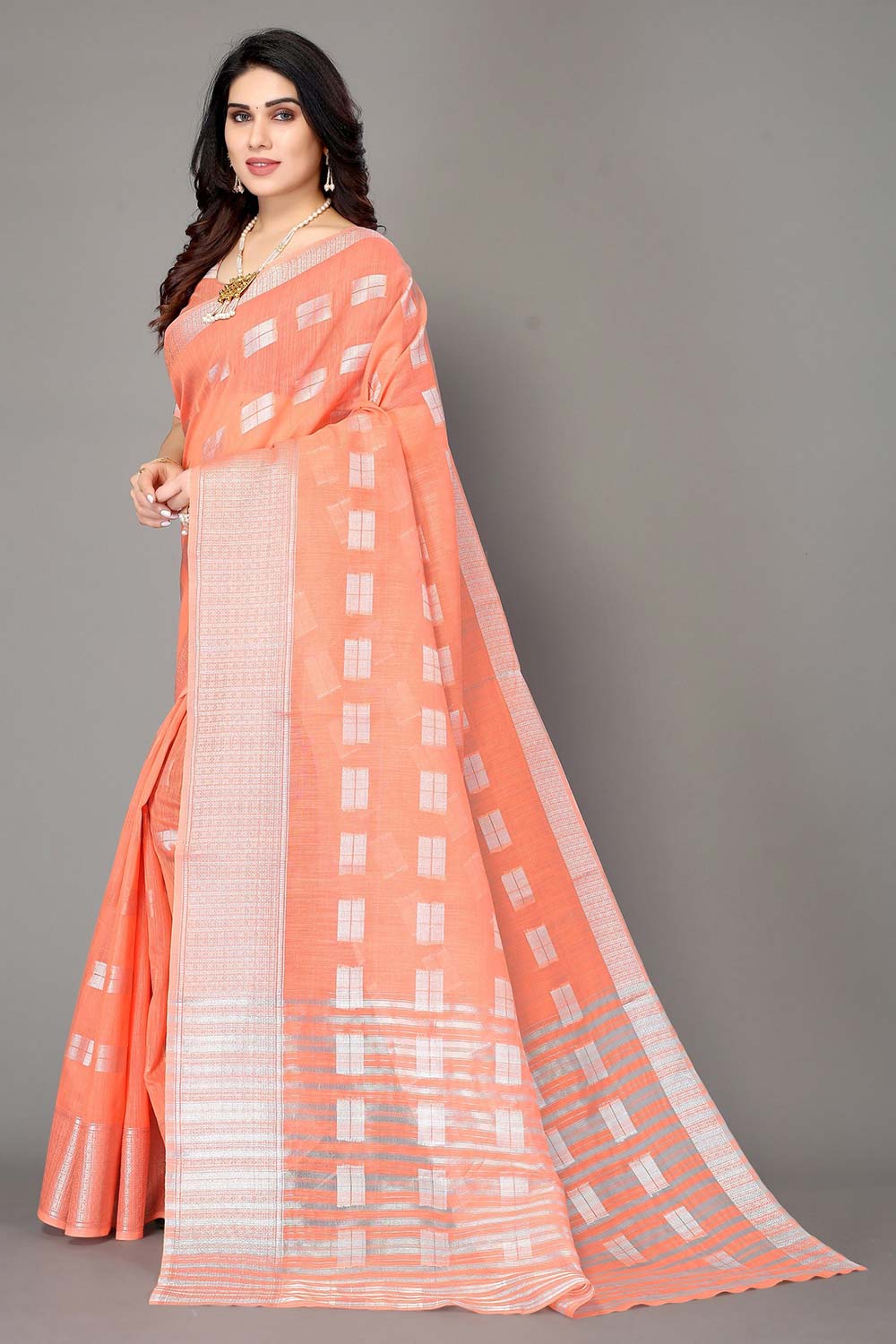 Pink Silk Blend Woven Saree