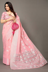 Pink Silk Blend Woven Saree