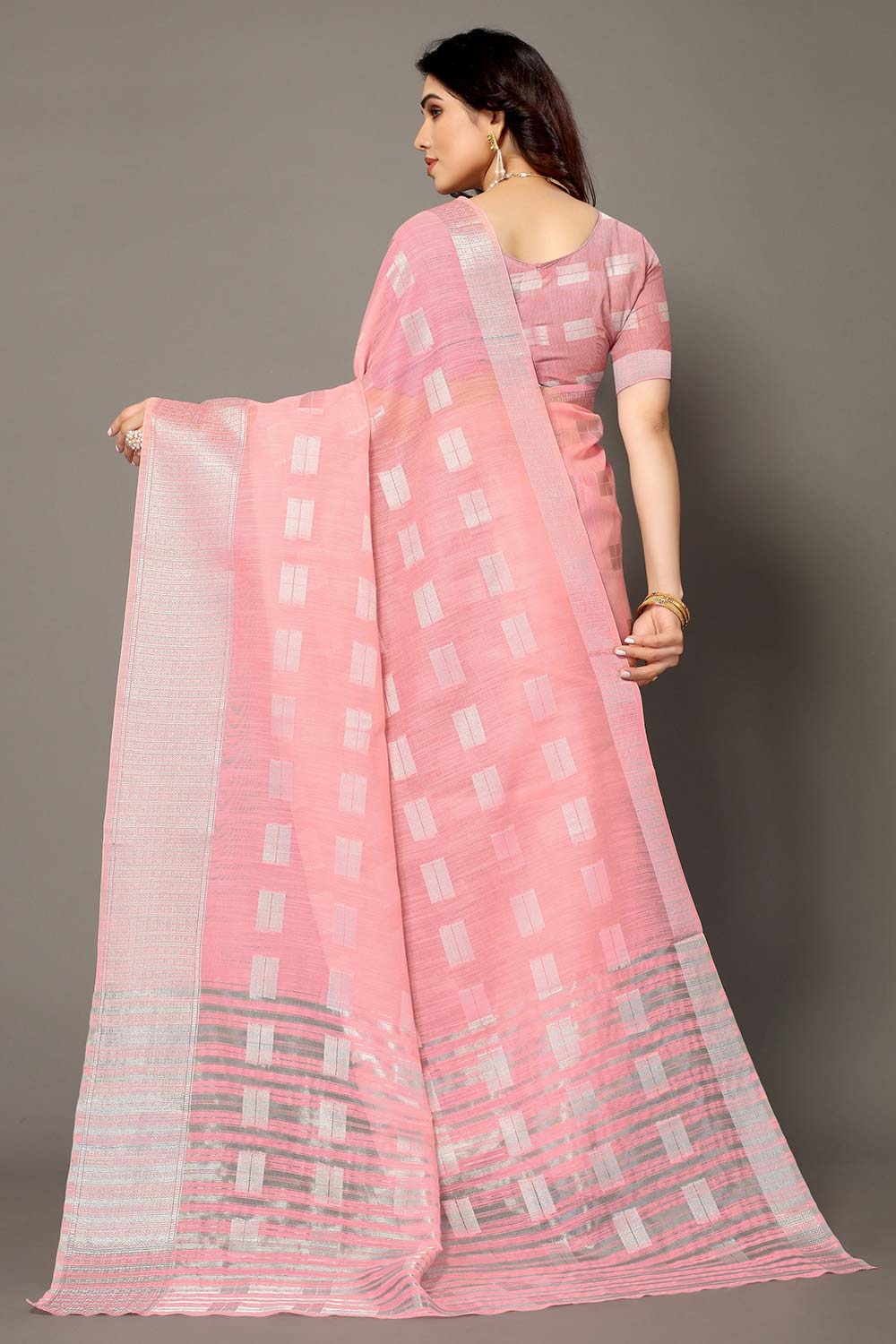 Pink Silk Blend Woven Saree