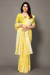 Yellow Silk Blend Woven Saree