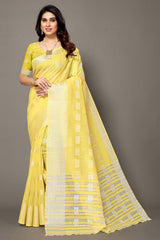 Yellow Silk Blend Woven Saree