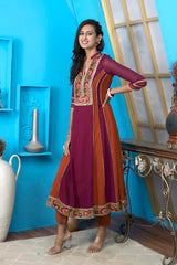 Magenta Embroidered Georgette Anarkali Kurti