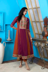 Magenta Embroidered Georgette Anarkali Kurta Pants Set