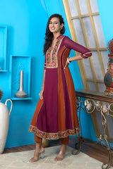 Magenta Embroidered Georgette Anarkali Kurta Pants Set