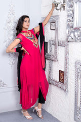 Pink Embroidered Georgette Stitched Trouser Kurta With Dupatta