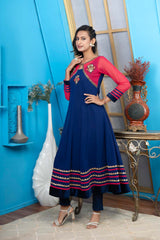 Blue Embroidered Georgette Anarkali Kurti