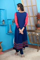 Blue Embroidered Georgette Anarkali Kurti