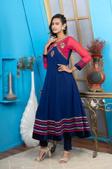 Blue Embroidered Georgette Anarkali Kurta Pants Set