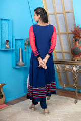 Blue Embroidered Georgette Anarkali Kurti Pant Set