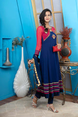 Blue Georgette Stitched Anarkali Trouser Kurta Dupatta Readymade Suits