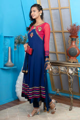 Blue Georgette Stitched Anarkali Trouser Kurta Dupatta Readymade Suits