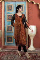 Orange Embroidered Georgette Asymmetrical Kurti Pant Set