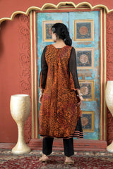 Orange Embroidered Georgette Asymmetrical Kurta Pants Set