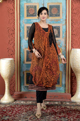 Orange Embroidered Georgette Asymmetrical Kurta Pants Set