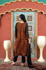 Orange Embroidered Georgette Stitched Trouser Kurta With Dupatta