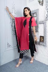 Pink Embroidered Georgette Asymmetrical Kurta Pants Set