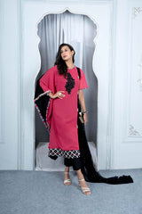 Pink Georgette Stitched Asymmetrical Trouser Kurta Dupatta Readymade Suits