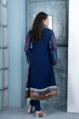 Blue Embroidered Georgette Anarkali Kurta Pants Set