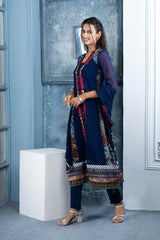 Blue Embroidered Georgette Stitched Trouser Kurta With Dupatta