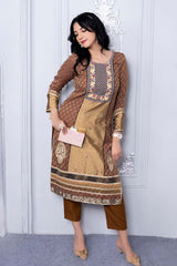 Brown Embroidered Silk Straight Cut Kurti Pant Set