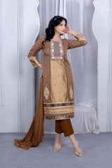 Brown Embroidered Silk Stitched Trouser Kurta With Dupatta