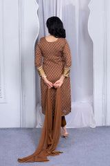 Brown Embroidered Silk Stitched Trouser Kurti With Dupatta