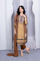 Brown Embroidered Silk Stitched Trouser Kurti With Dupatta